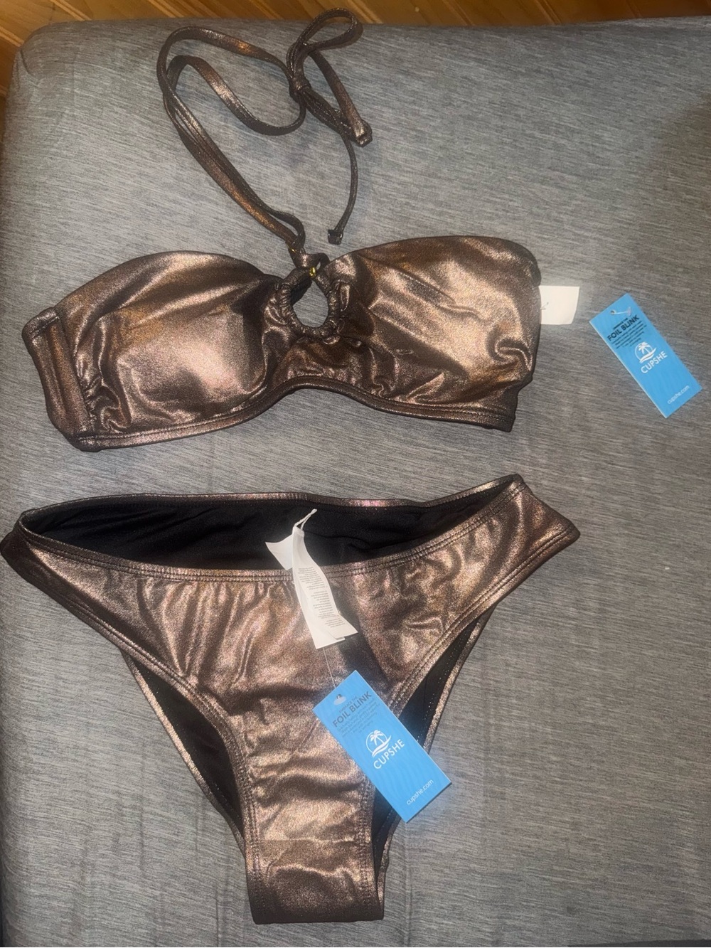 Cupshe Metallic Bronze Ring-Front Bandeau Bikini